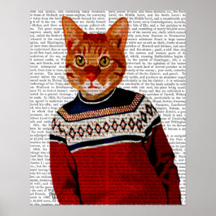 Poster Chat dans un pull à ski