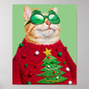 Poster Chat dans un pull de Noël