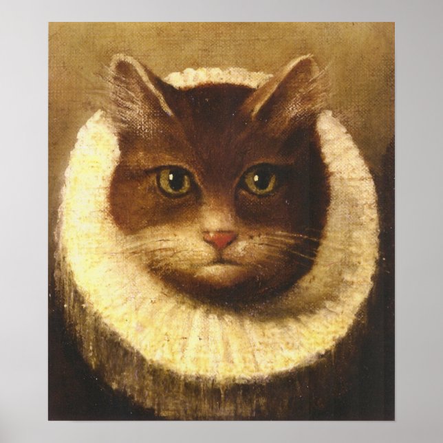 Poster Chat Dans Un Ruff Cute Art Victorien Peinture Vint (Devant)