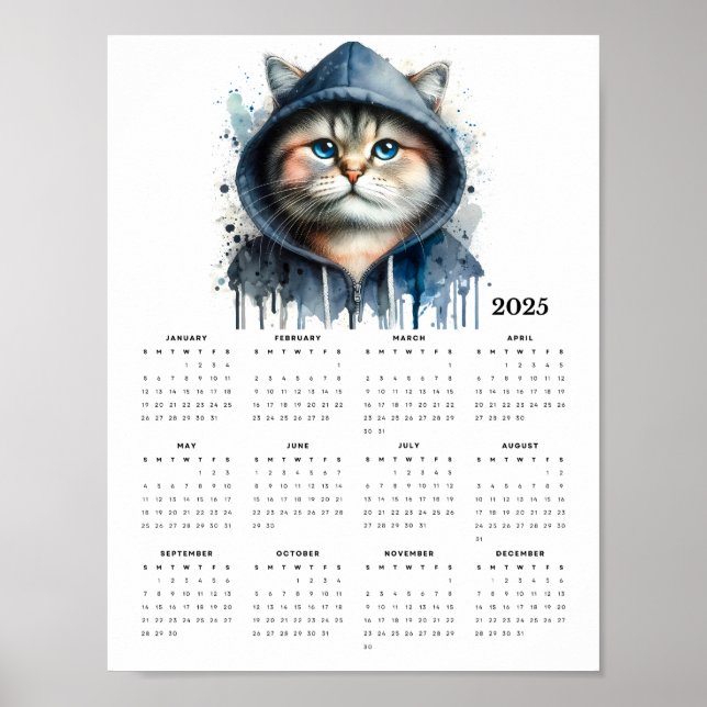 Poster Chat d'aquarelle en Sweat - shirt à capuche Splash (Devant)