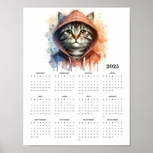 Poster Chat d'aquarelle en Sweat - shirt à capuche Splash (Devant)
