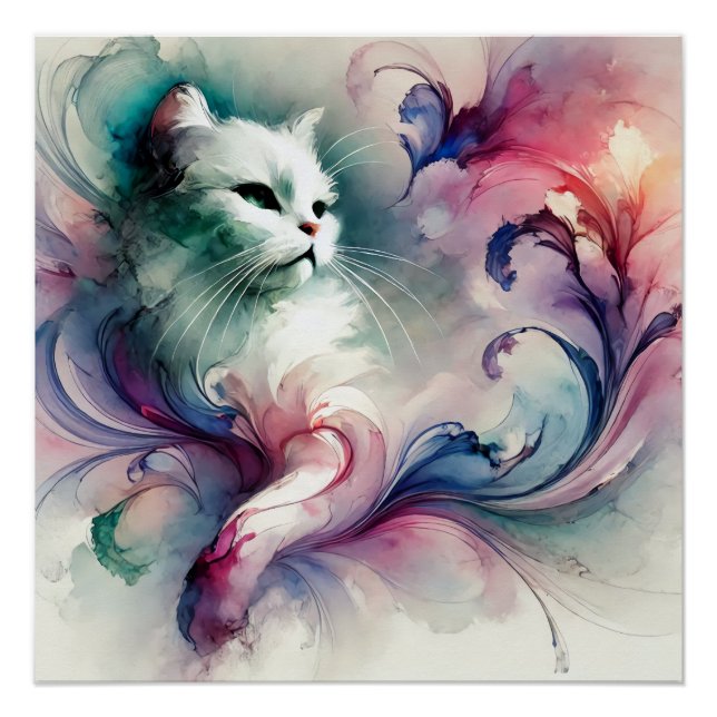 Poster Chat d'aquarelle éthérée (Devant)