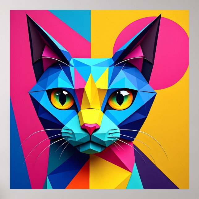 Poster Chat d'art pop géométrique (Devant)