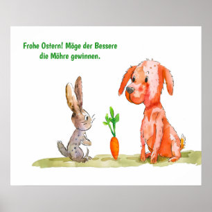 Poster Chat de bande dessinée aquarelle avec lapin de Pâq