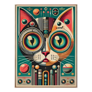 Poster Chat de circuit rétro-futuriste du milieu du siècl