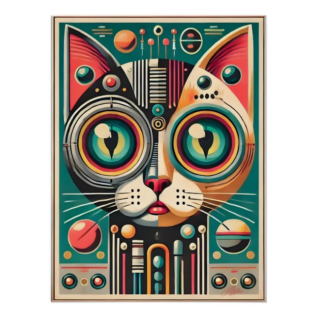 Poster Chat de circuit rétro-futuriste du milieu du siècl (Devant)