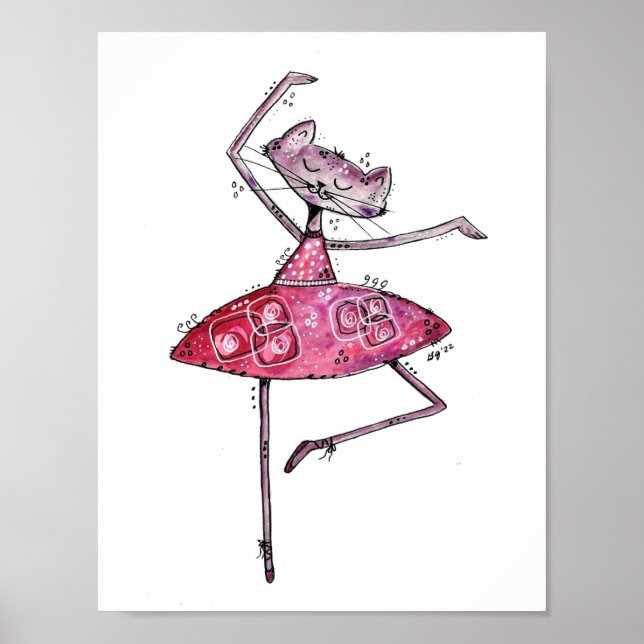 Poster Chat de danse mignonne et lunatique (Devant)