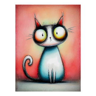 Poster Chat de dessin animé aux grands yeux