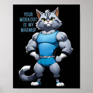Poster Chat de dessin animé drôle - Style de gym de muscu