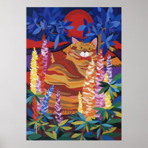 Poster Chat de gingembre dans le jardin