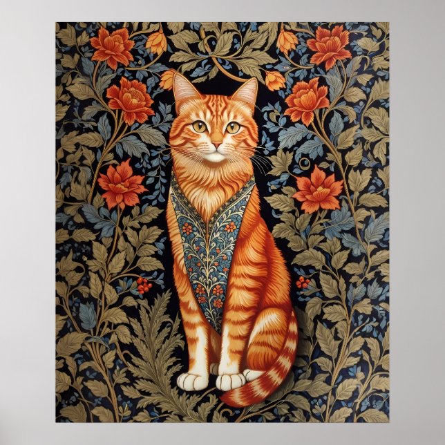 Poster Chat de gingembre William Morris Inspiré Floral (Devant)