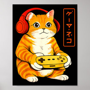 Poster Chat de joueur japonais Cadeaux de jeu vintage drô