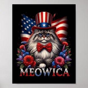Poster Chat de la fête des morts 4 juillet drapeau améric