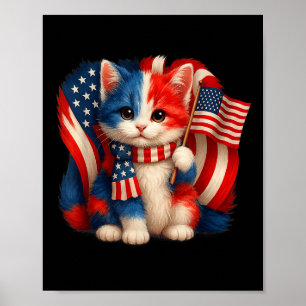 Poster Chat de la fête du souvenir, drapeau patriotique a