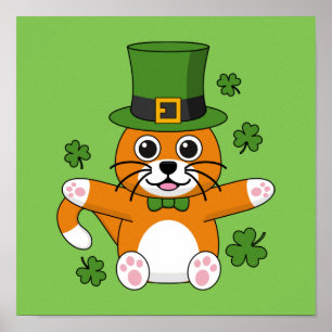 Poster Chat de la Saint Patrick avec dessin Shamrock
