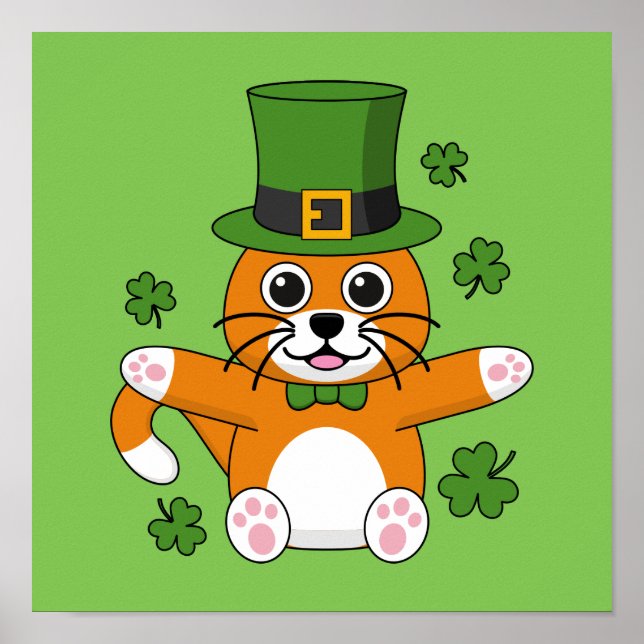 Poster Chat de la Saint Patrick avec dessin Shamrock (Devant)