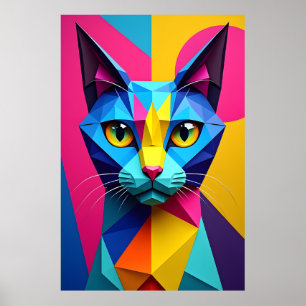 Poster Chat de l'art pop géométrique 3D