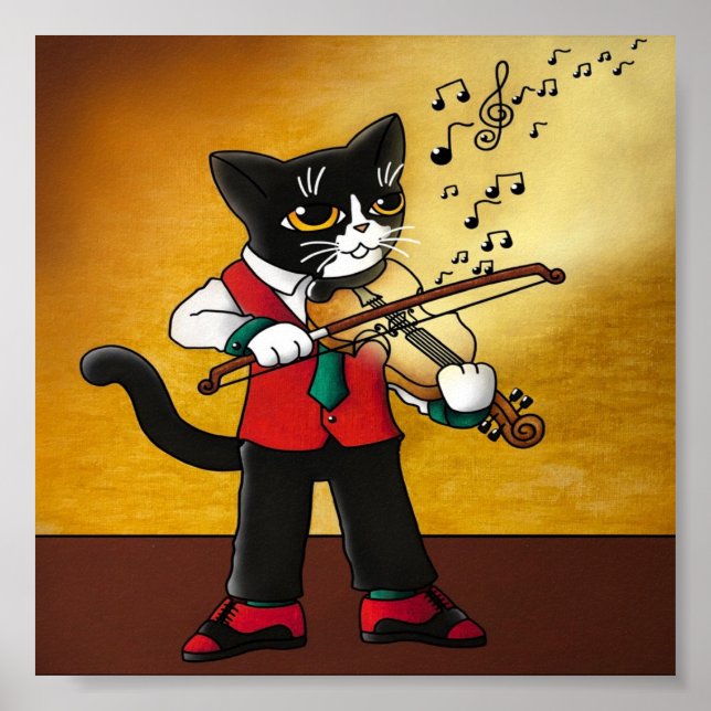 Poster Chat de musique violon (Devant)