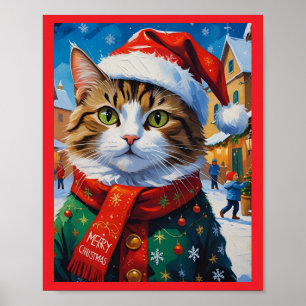 Poster Chat de Noël à Santa Hat