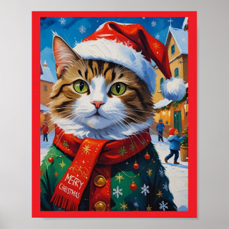 Poster Chat de Noël à Santa Hat