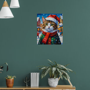 Poster Chat de Noël à Santa Hat
