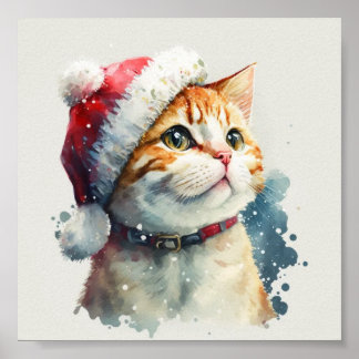 Poster Chat de Noël casquette rouge