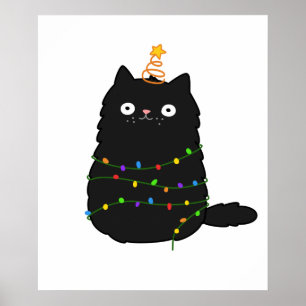 Poster Chat de Noël Cute Kawaii