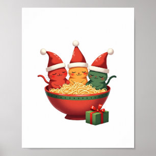 Poster Chat de Noël Ramen Santa Anime Miaou Kitty Miaou C