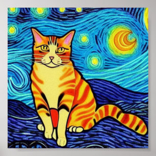 Poster Chat de nuit étoilé de Van Gogh