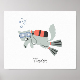 Poster Chat de plongée sous-marine bébé enfants