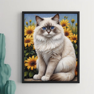 Poster Chat de poupée avec Fleurs Animaux de compagnie
