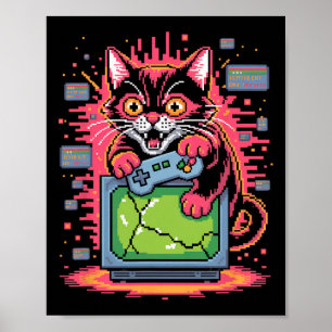 Poster Chat de rage en pixel art Joueur rétro Bogue dans 