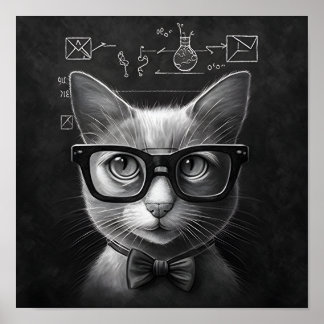 Poster Chat de Schrödinger - noir et blanc