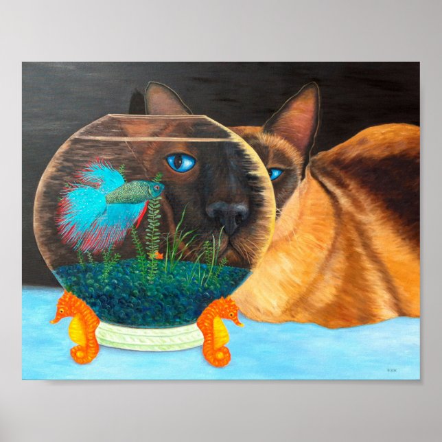 Poster Chat de Siamese et Betta Fish (Devant)
