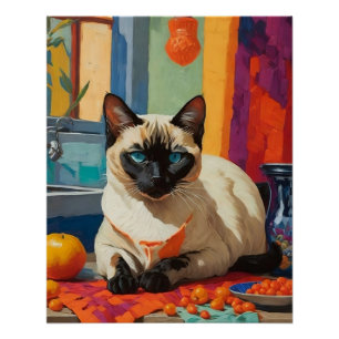 Poster Chat de Siamese sur le comptoir