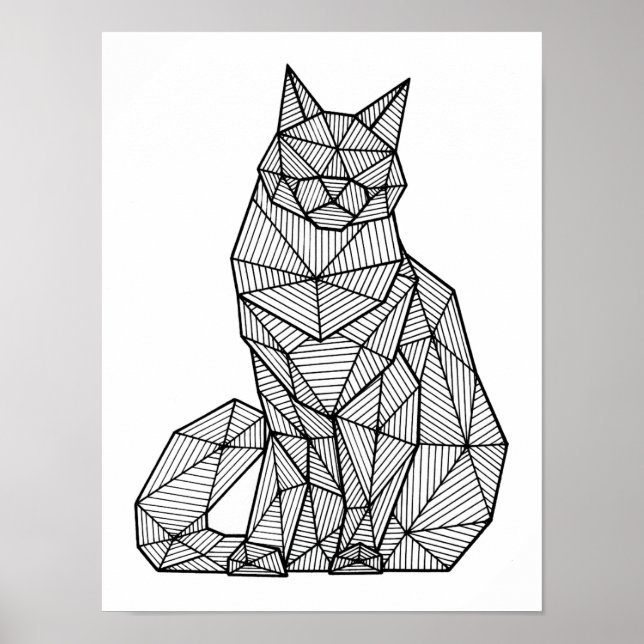 Poster Chat de siège géométrique, avant (Devant)