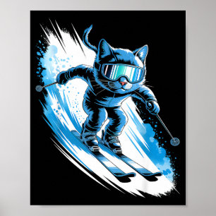 Poster Chat de ski drôle de sport d'hiver skieur