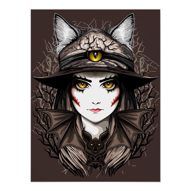 Poster Chat de sorcière Halloween Déplaisant Portrait mig (Devant)