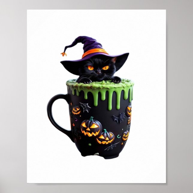 Poster Chat de sorcière Halloween Mug de café - Chat noir (Devant)
