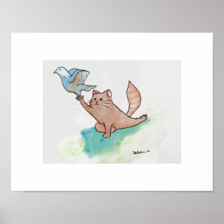 Poster Chat de Yoga-Art à Pigeon