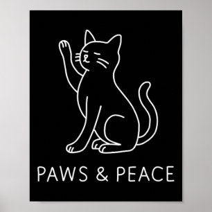 Poster Chat de yoga en ligne - Motif pattes et paix 