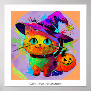 Poster Chat d'Halloween abstrait coloré