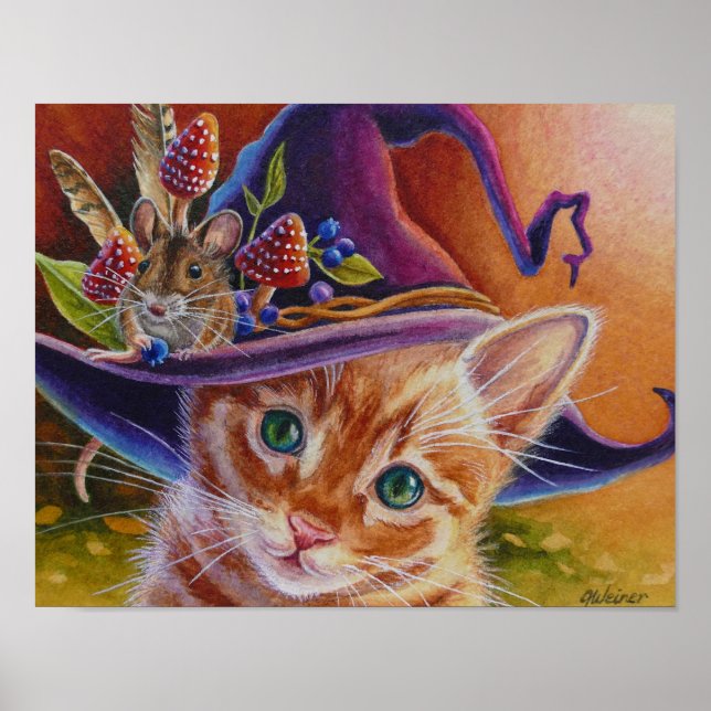 Poster Chat d'Halloween et souris n° 1 Aquarelle Art 11x1 (Devant)