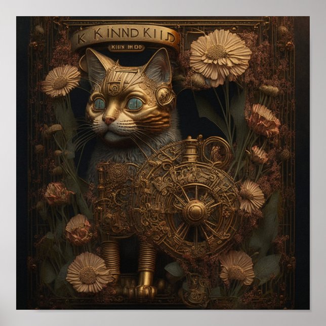 Poster Chat doré gothique steampunk (Devant)