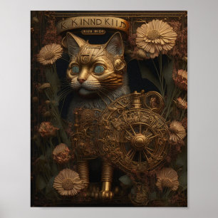 Poster Chat doré Steampunk gothique