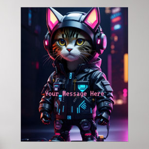 Poster Chat d'oreillette pour pilote numérique Punk perso