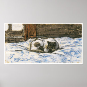 Poster Chat dormir sur un lit à Claude Monet