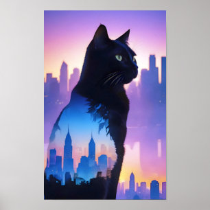 Poster Chat Double exposition Domestique Animaux Animaux