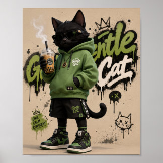 Poster Chat Douce, Mode Urbaine Mascotte Chat Noir Desi