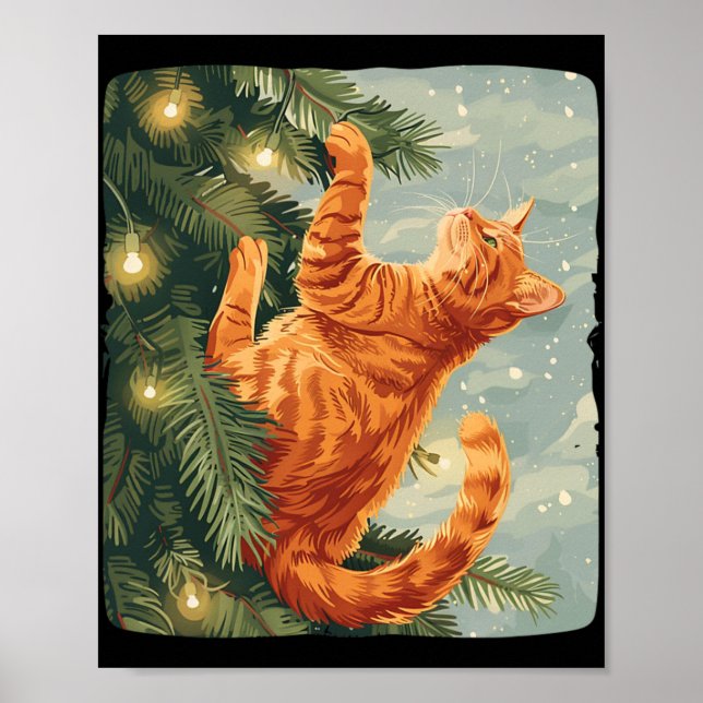 Poster Chat Drôle Avec Arbres De Noël Pour Escalades Chat (Devant)